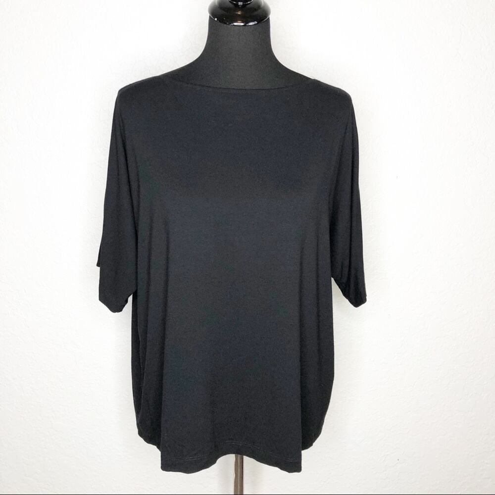 Eileen Fisher black slit open sleeve knit top size Medium